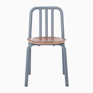 Chaise Tube Bleu-Gris avec Assise en Noyer par Eugeni Quitllet pour Mobles 114