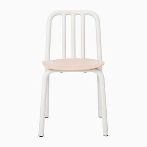 White Tube Chair with Oak Seat by Eugeni Quitllet for Mobles 114