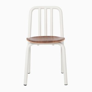 White Tube Chair with Walnut Seat by Eugeni Quitllet for Mobles 114