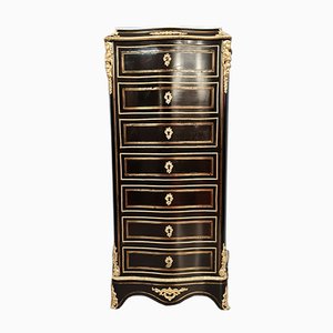 Napoleon III Curved Boulle Secretaire in Blackened Wood with Inlaid Brass Details