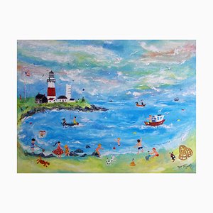 Therese James, Montauk Point Lighthouse, British Naive School Painting, 2016