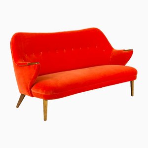 Mid-Century Velvet Orange 3-Seater Sofa from CFC Silkeborg, 1960s
