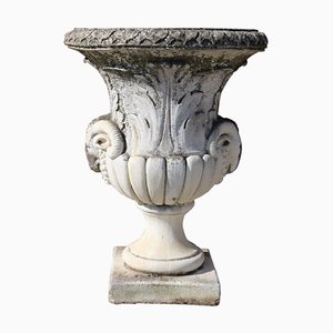 Large Neoclassical Carved Limestone Garden Vase, 1930s