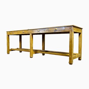 Brocante Long Kitchen Table with Drawers in Ocher Yellow, Early 1900s