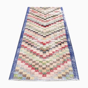 Tapis de Couloir Oushak Vintage en Laine Colorée