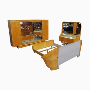 Mobilier de Chambre en Loupe de Noyer par Osvaldo Borsani, 1950s, Set de 3