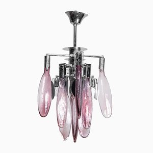 Lampadario vintage a 6 luci in vetro di Mazzega, anni '70