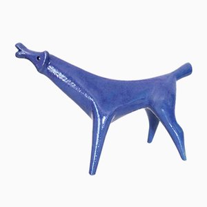 Vintage Blue Ceramic Dog by Roberto Rigon