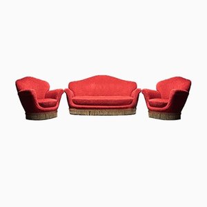 Vintage Sofa & Armchairs in the Style of Munari, 1950s, Set of 3