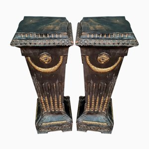 Louis XVI Säulen aus lackiertem und vergoldetem Gips, 2er Set