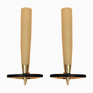 Mid-Century Wall Lights in Satin Glass, Crystal and Chromed Brass, Set of 2