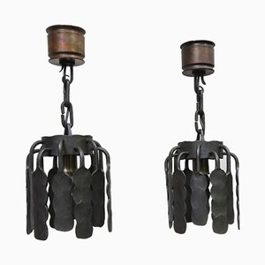 Wrought Iron and Copper Ceiling Lights, 1970s, Set of 2