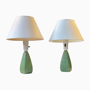 Fluted Green Ceramic Table Lamps by Einar Johansen for Søholm, Set of 2