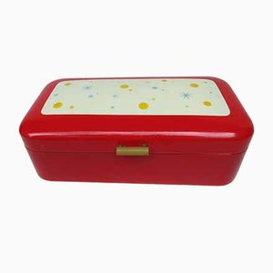Caja de pan rojo esmaltado, años 40