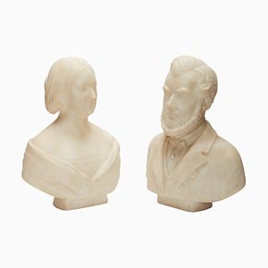 Busti in marmo di uomo e donna, XIX secolo, set di 2