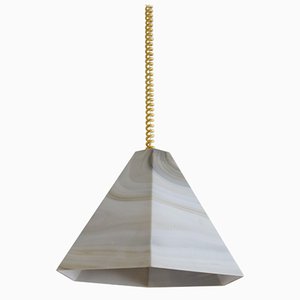 Mid-Century Pendant Lamp in Glass with Marble Effect & Curly Cable, 1970s