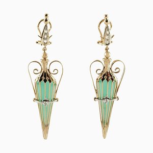 Grüne Amphoren Ohrringe aus Grünem Achat, Diamanten und Roségold, 2er Set