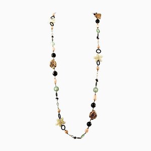 Lange Halskette aus Perlen, Achat, Granaten, 9 Karat Roségold und Silber