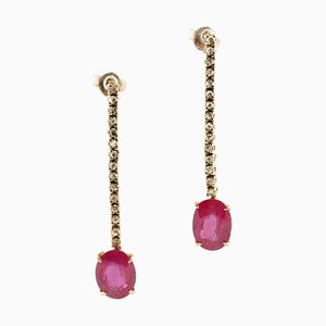 Boucles d'Oreilles en Or et Diamant Rubis, Set de 2