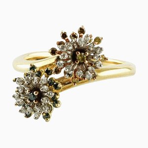 Handgefertigter Ring aus Gelb- und Weißgold mit Diamant