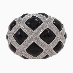 Onyx and Diamond 18K White Gold Dome Ring