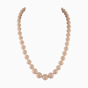 Handgefertigte Perlen Halskette Diamanten, Pink Spheres Coral Row, 18 Karat Gelbgold