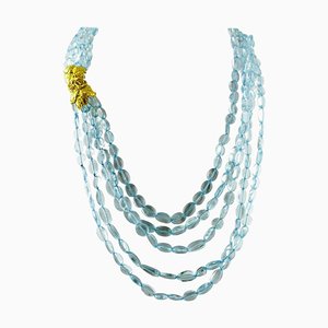 Handgefertigte Multi-Stränge Halskette mit 257 G Bergkristall und Verschluss aus 18 Karat Gelbgold