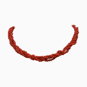 Red Coral Torchon Necklace with 18 Karat Yellow Gold Closure