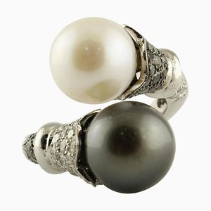 Australian and Tahiti Pearls, Diamonds and White Gold Ring