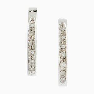 White Diamonds and 18 Karat White Gold Hoop Earrings, Set of 2