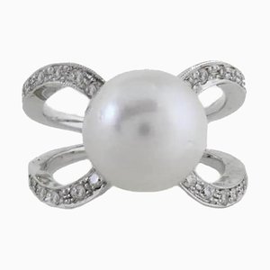 Weißer Diamant & Südaustralischer Perlen Cluster Ring