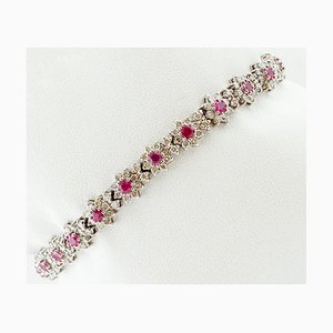 White Gold Link Bracelet with Diamonds and Rubies