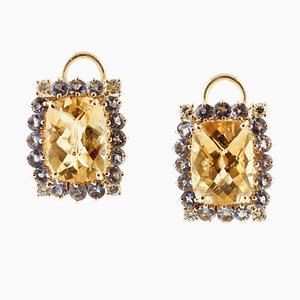 Ohrringe aus 14 Karat Gelbgold mit Diamanten, Tansanit, Gelben Topasen und 2er Set