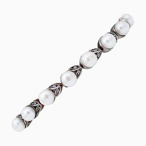 9 Karat Roségold und Silber Armband mit Diamanten & Perlen