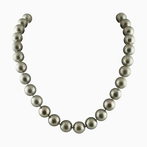 Diamond, Silver & Pearl Beaded Necklace with White Gold Clasp