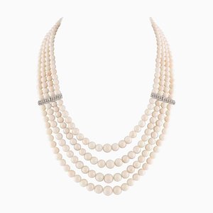 Antike Handgefertigte Multi-Strand Perlen Halskette mit Korallen, Diamanten & 14 Karat Weißgold