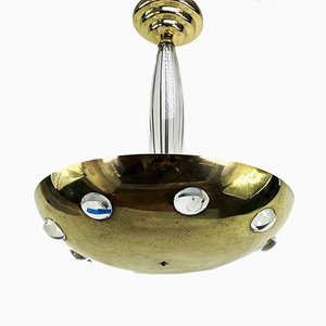 Art Deco Ceiling Lamp in Glass and Brass