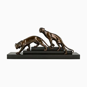 Art Deco Bronze Sculpture of Two Panthers by Georges Lavroff, France, 1925
