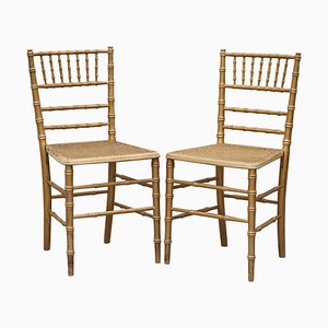 Set of Edwardian Giltwood Famboo Regency Style Bergere Chairs with Gold Gilding