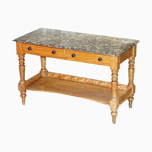 Victorian Marble Topped Satinwood Console or Writing Desk, 1880s