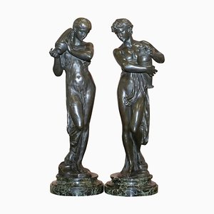 Estatuas de agua de bronce de Henri Dumaige, 1830-1888. Juego de 2