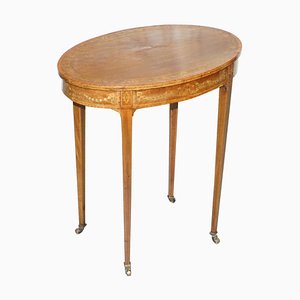 Victorian Sheraton Inlaid Oval Side Table in Walnut