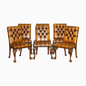 Leather Chesterfield Dining Chairs with Claw & Ball Feet, Set of 6