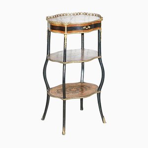Napoleon III Ebonised and Inlaid Three-Tier Side Table in Fruitwood with Brass Gallery