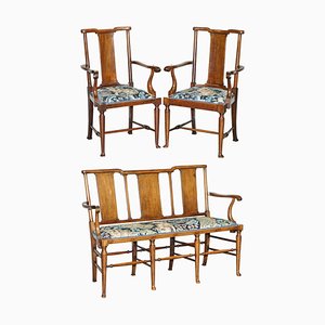 Tabard Bench & Armchairs in William Morris Upholstery by Richard Norman Shaw, Set of 3