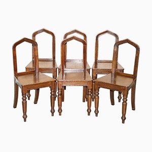 Victorian Gothic Oak Steeple Back Dining Chairs, 1890s, Set of 6