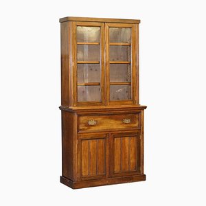 Libreria Secretaire in legno chiaro con superficie in pelle marrone