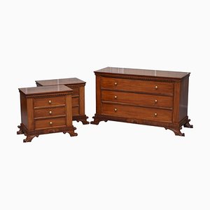 Panelled Hardwood Chests of Drawers with Ornately Carved Bases, Set of 3