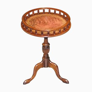 Vintage Hardwood Brown Leather Top Side Table