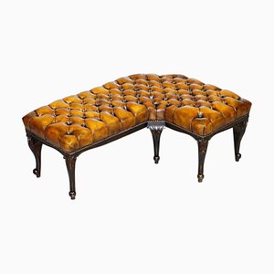 Victorian Brown Leather Chesterfield Corner Bench or Stool
